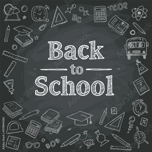Back to scholl chalk doodles. Education elements clip-art for design