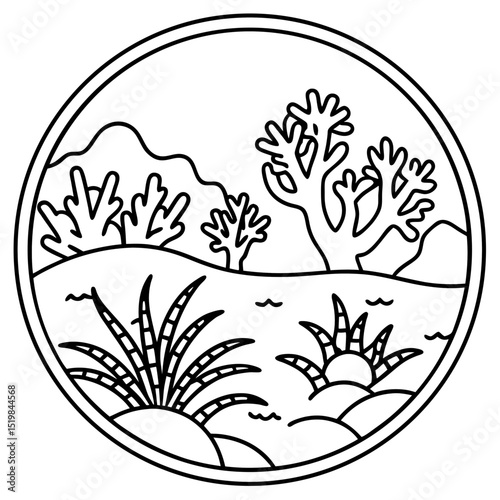 Coral Coastline Line Art Vector