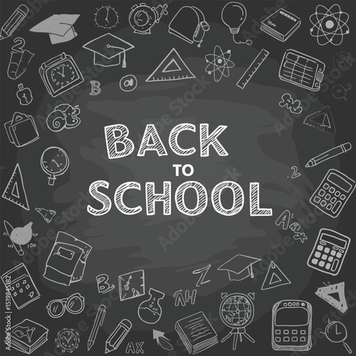 Back to scholl chalk doodles. Education elements clip-art for design
