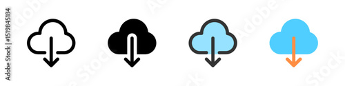 Icon set for download from cloud. Great for apps, storage, or file transfer.