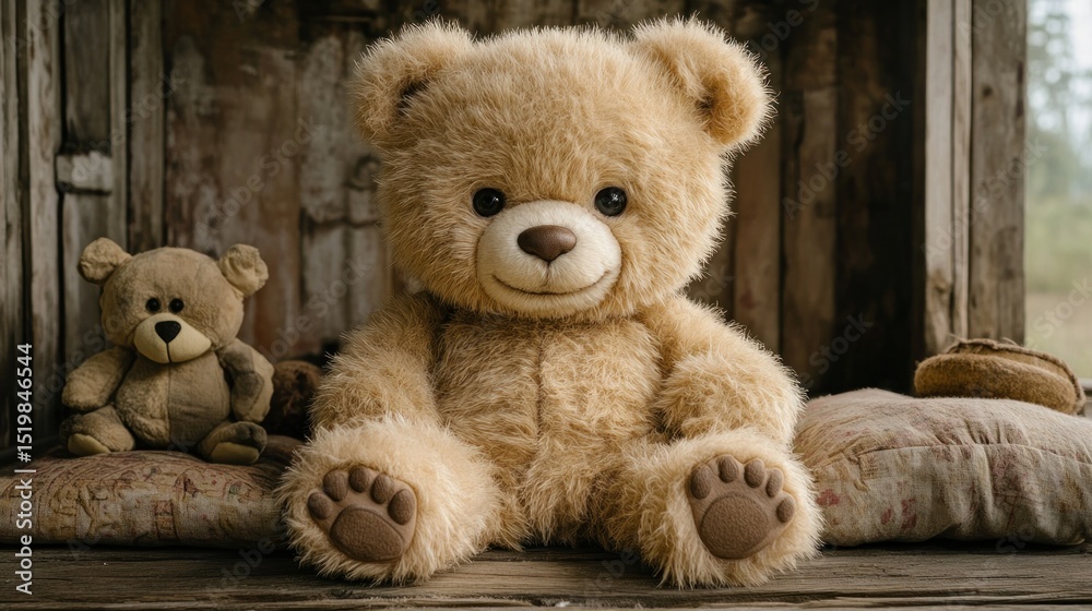 Obraz premium Teddy bear, two bears, rustic setting