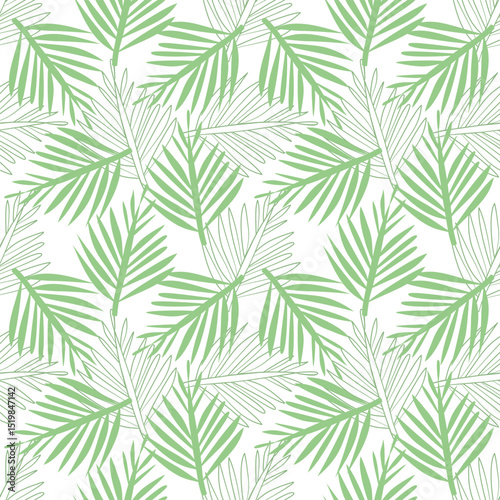 Tropical green leaf pattern, white isolate background