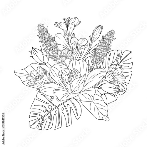 Floral sketch design, white isolated background