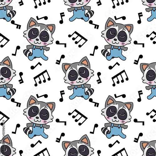 Cute raccoon pattern, white isolate background