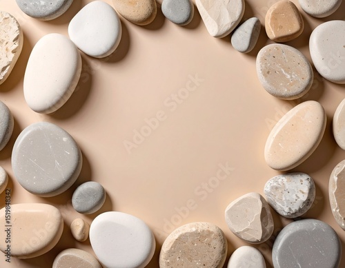 Beige Background with Irregular Stone Frame and Flat Lighting