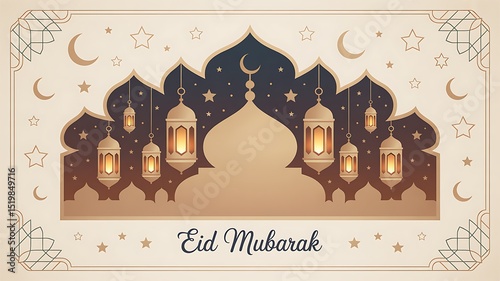 Eid Mubarak: Illuminated Mosque at Night
