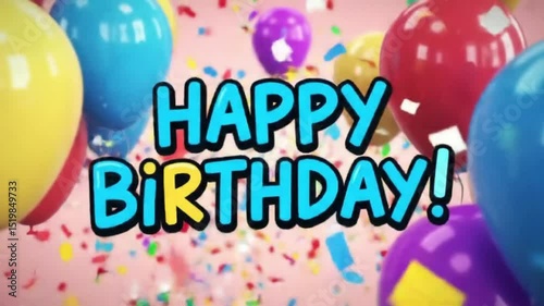 Happy birthday balloons celebration confetti