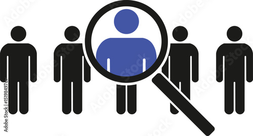  Search icon. People icons under magnifying glass. Vector illustration