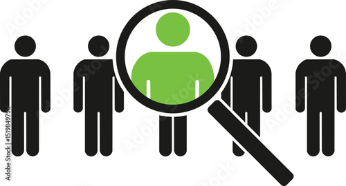  Search icon. People icons under magnifying glass. Vector illustration