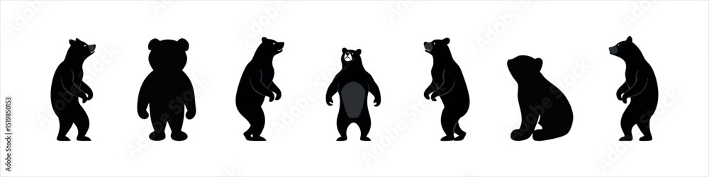 Fototapeta premium Bear Silhouette Design Set Walking, Standing, and Roaring Bears Vector Clipart