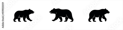 Bear Silhouette Design Set Walking, Standing, and Roaring Bears Vector Clipart

