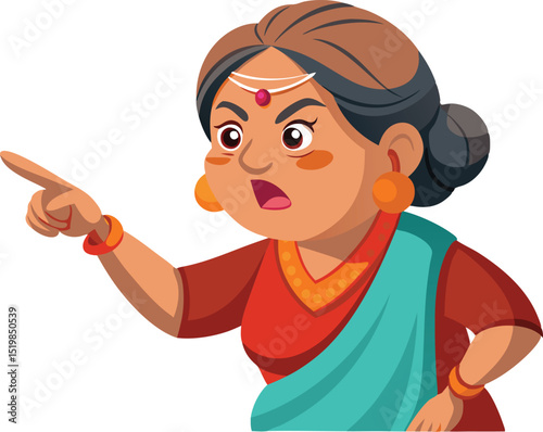Angry woman pointing her finger in a cartoon illustration