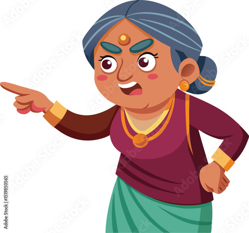 Cartoon of an angry old woman pointing her finger outward