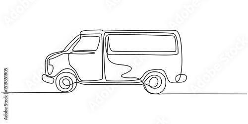 Single one line drawing delivery van. Vehicle concept. Continuous line draw design graphic vector illustration, Continuous one line drawing of cargo truck transportaion. Delivery truck single line