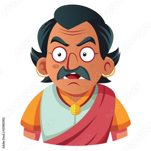 Cartoon of an angry man with a mustache and gold earrings