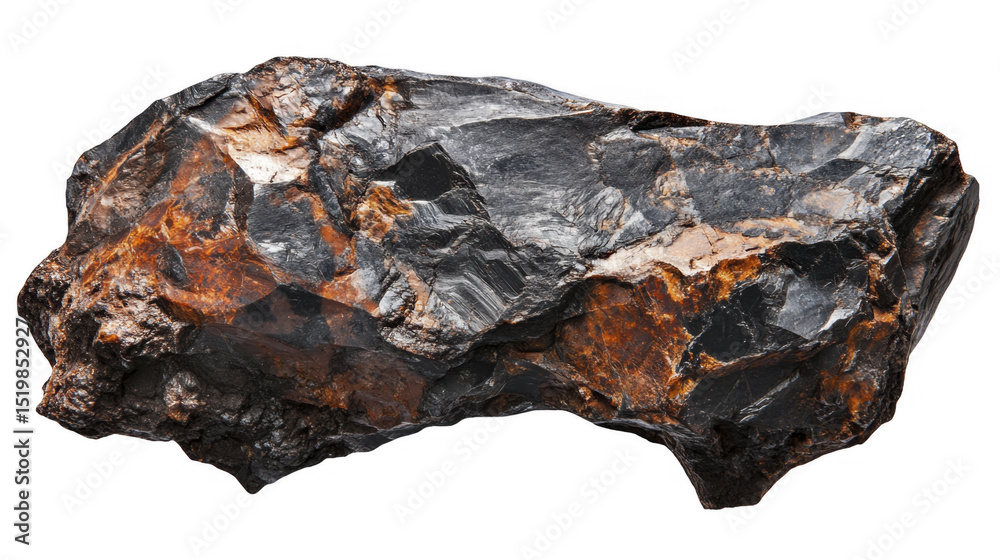 Fototapeta premium Tungsten mineral specimen, hematite oxidation, on a transparent background, PNG image, PNG file.