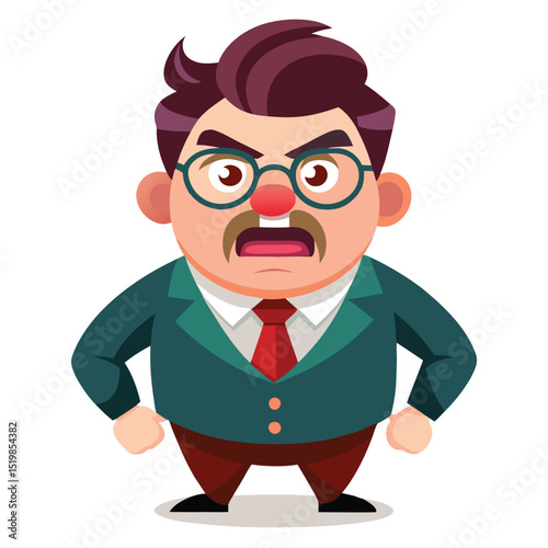 Cartoon man with glasses and mustache looking angry face