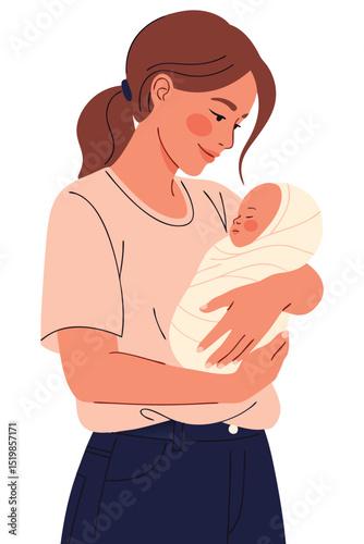 Mother Holding Newborn Baby with Love and Tenderness in Family Moment