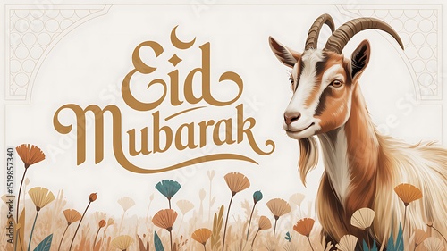 Eid Mubarak: Goat and Floral Greeting