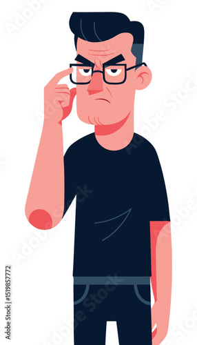Curious Man Wearing Glasses with a Doubtful Expression, Questioning Something in Confusion