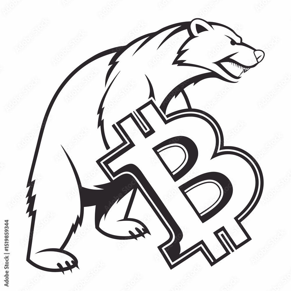 Obraz premium Bear Market Bitcoin Aggressive Bear Holding a Bitcoin Symbol Illustration