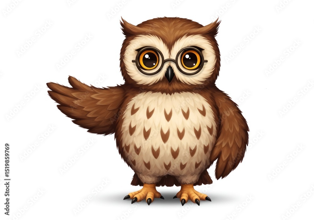 Fototapeta premium Cartoon owl wearing glasses, pointing (1)