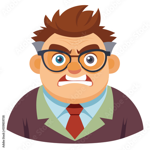 Cartoon man with glasses showing an angry facial expression