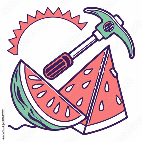 Whimsical Watermelon Mining A Playful Illustration of Summer and Industry