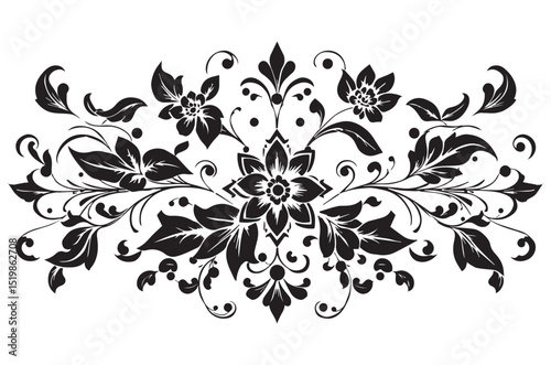 Elegant seamless pattern with black classic floral tracery on a white background. Vintage style.