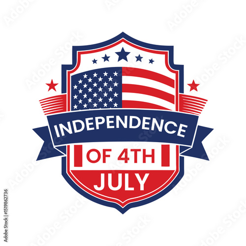 Badge-style vector with USA flag, fireworks, stars, and bold red-blue border. Great for 4th of July banners, patriotic logos, Independence Day celebrations, and American national events.