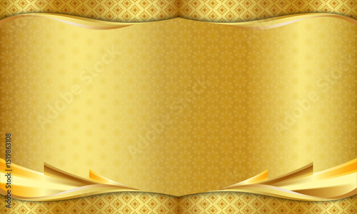 Golden background with floral border frame, luxurious golden Thai pattern