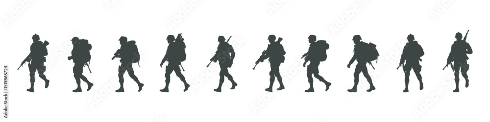 Obraz premium Happy Independence Day Army Vector – Patriotic Military Silhouette Clipart Design Set