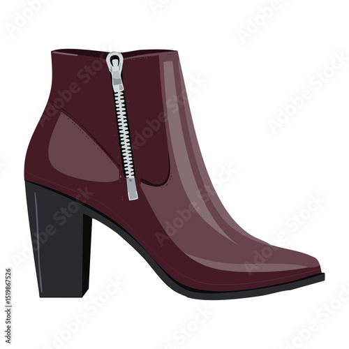 Stylish Dark Red Zipper Detail Ankle Boots