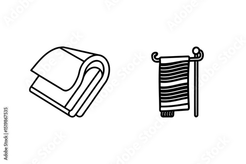 Simple vector illustration of folded towels and towel on a decorative rack for bathroom designs