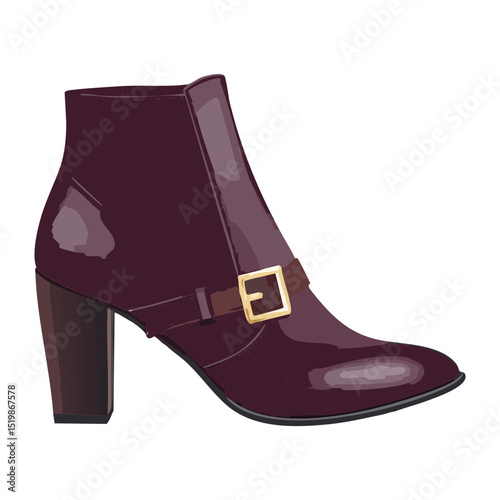 Refined Dark Red Buckle Detail Heeled Boots