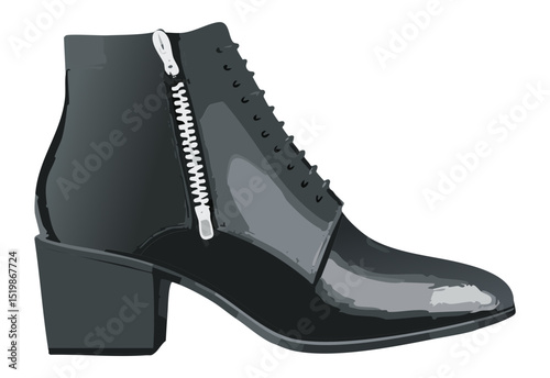 Angled View Black Zipper Ankle Boots