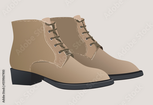 Classic Pair of Beige Lace-Up Ankle Boots