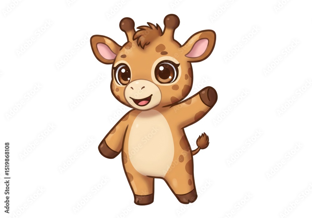 Obraz premium Cute cartoon giraffe, waving