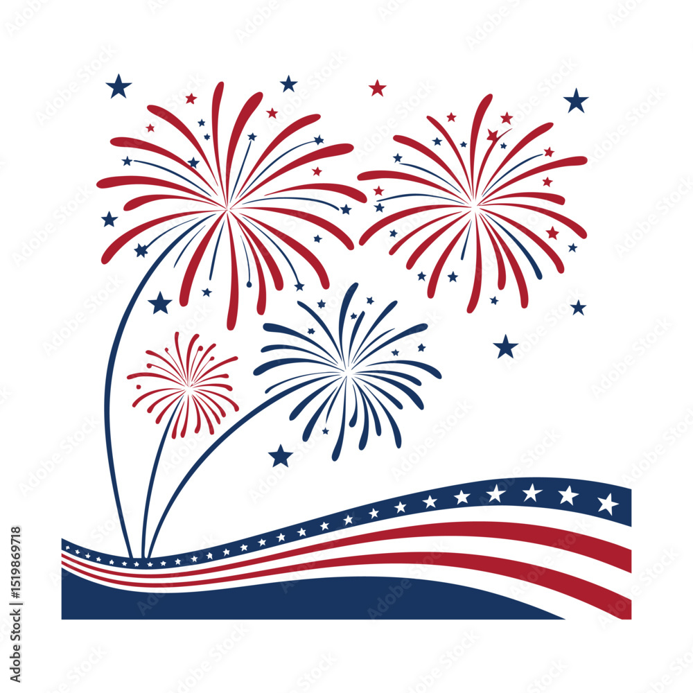 Obraz premium 4th of July Fireworks and Wavy USA Flag Design | American Independence Celebration Art