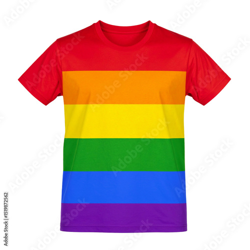T-Shirt with the LGBTQ Pride Flag. Pride Month. Diversity and inclusion. Rainbow colors. Multicolor.
