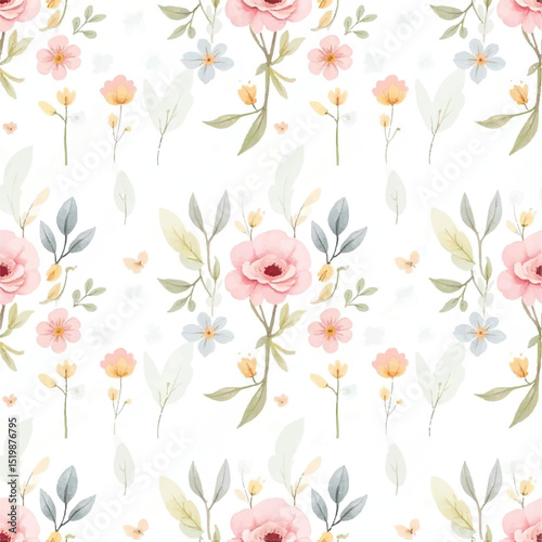 Wallpaper Mural watercolor seamless floral pattern Torontodigital.ca