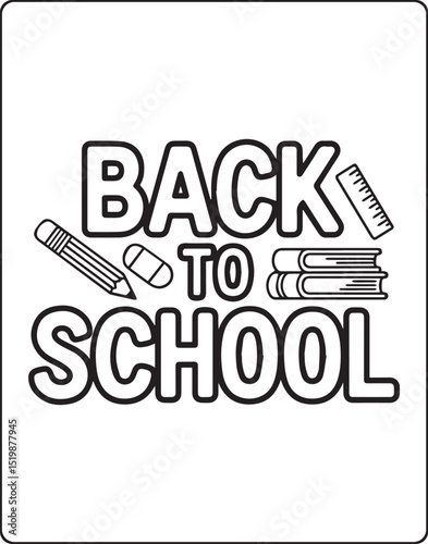 Back to school with educational equipment coloring page for kids