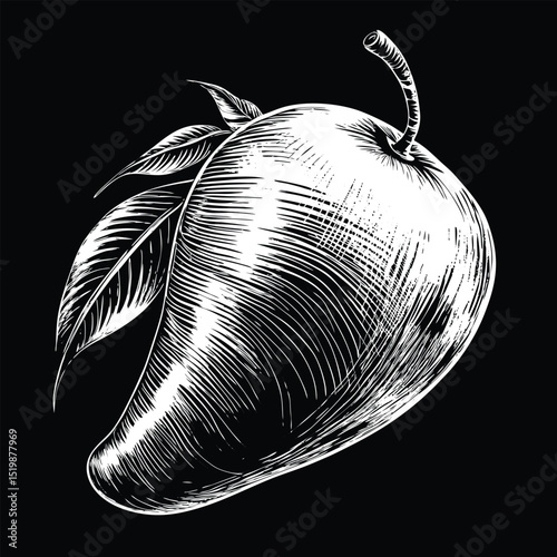 Engraved Mango Illustration A Detailed Sketch of Tropical Fruit