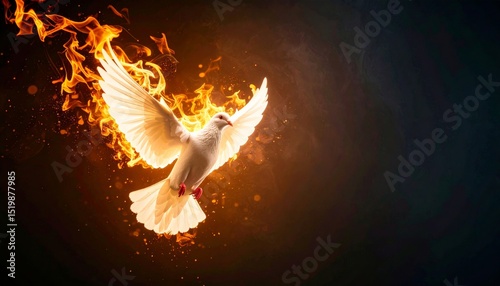 Dove of peace in flames abstract representation with space for text