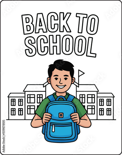 Back to school with a happy student with school bag coloring page for kids