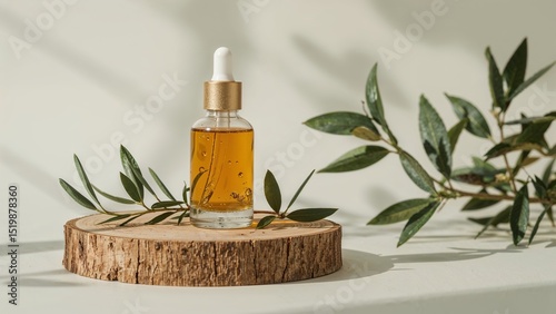 Natural beauty serum with olive branch