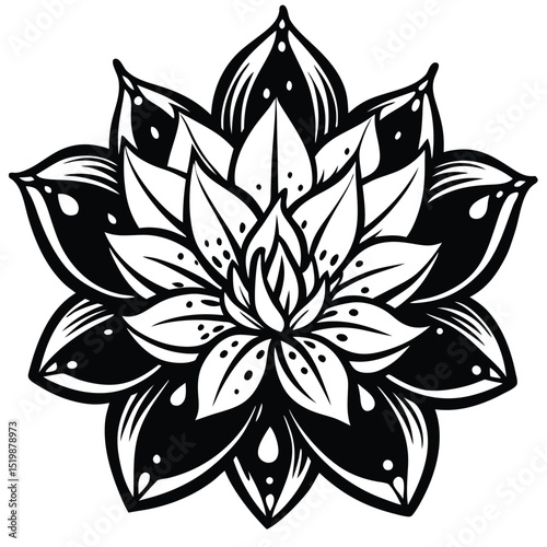 Elegant Black and White Lotus Flower Illustration  A Stunning Floral Design