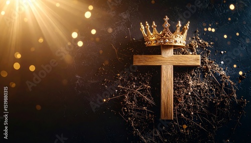 Abstract Representation of Faith and Royalty, Cross with Crown Symbolism