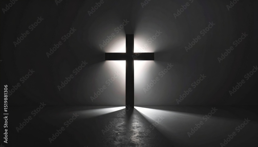 Naklejka premium Dramatic portrayal of a religious cross bathed in ethereal light symbol