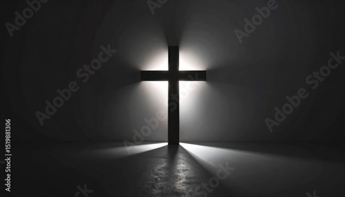 Dramatic portrayal of a religious cross bathed in ethereal light symbol